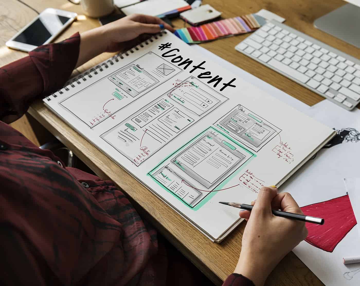 Creative web design sketches for a professional website project in Oshawa and Durham Region, showcasing detailed wireframes and layout planning.