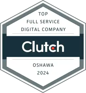 Clutch digital agency badge for Oshawa 2024, representing expert web design and digital marketing services in Durham Region.