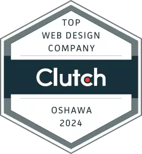 Clutch Web Design Oshawa badge, top web design company in Durham Region, Bowmanville, promoting expert web design services in Oshawa 2024.