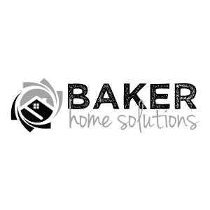 Elegant black and gray logo featuring a house icon surrounded by circular design elements, representing Baker Home Solutions, a professional home services company in Durham Region.
