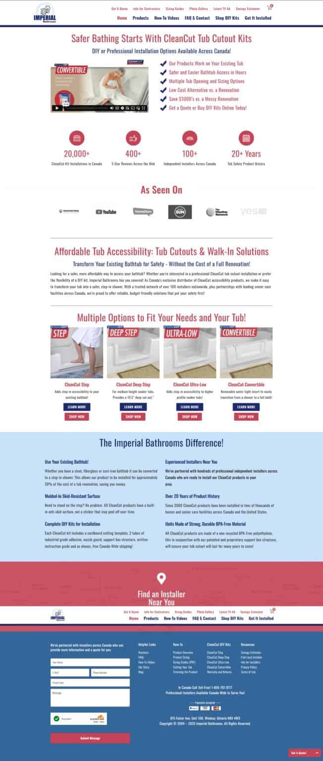 CleanCut tub cutout kits for safe and easy bathtub modifications, featuring multiple options like step, deep, ultra-low, and convertible designs for improved accessibility and safety.