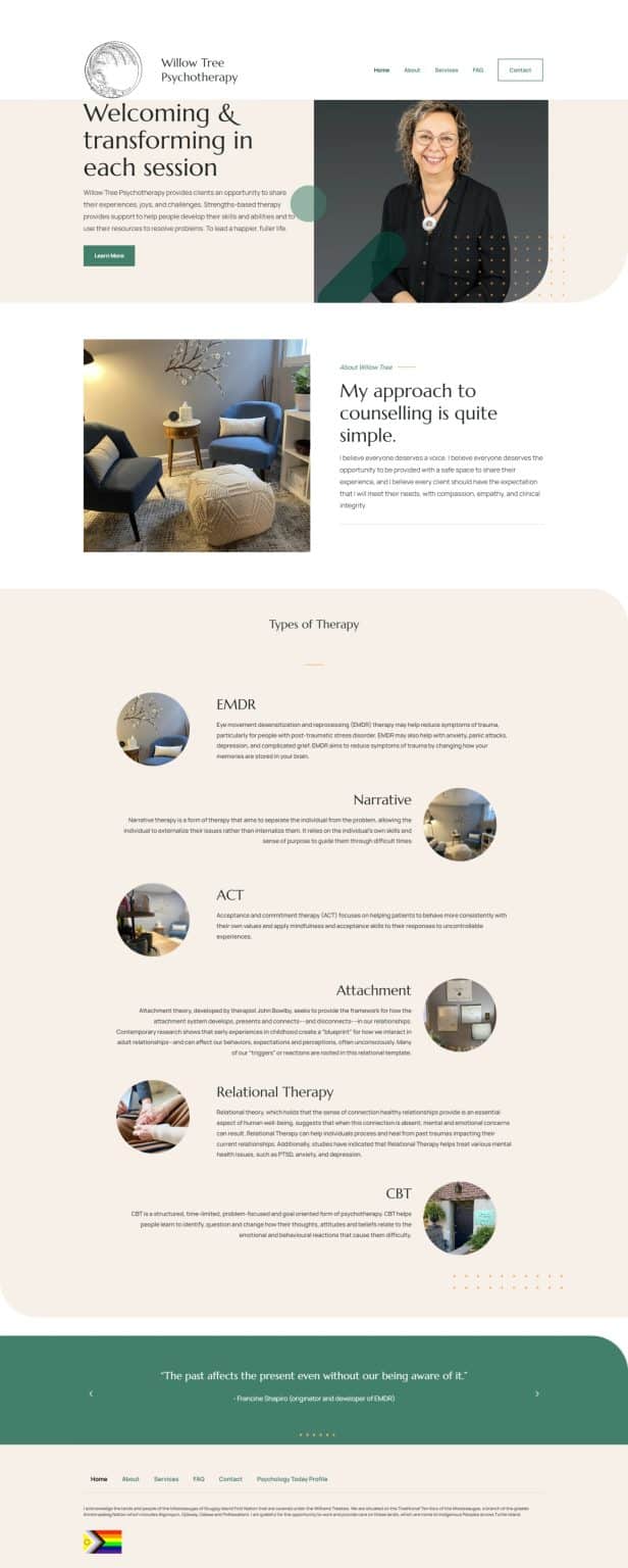 Willow Tree Psychotherapy office interior with cozy seating and calming decor.