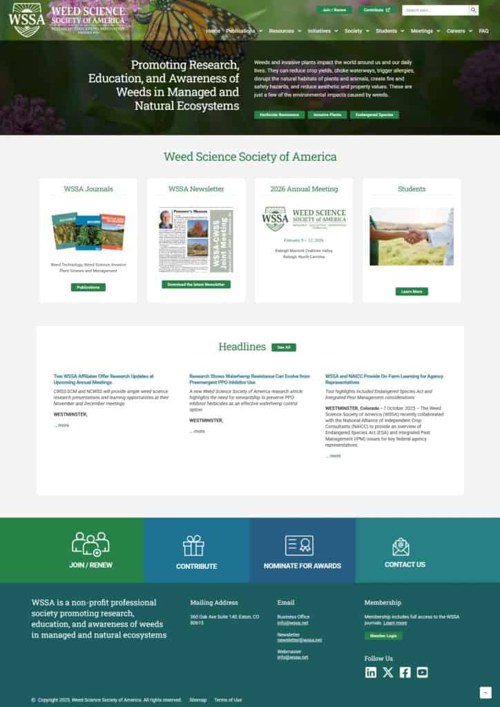 Healthy global weed science research community fostering education, awareness, and management of weeds in natural ecosystems; updates on invasive species, herbicide resistance, and environmental impacts.